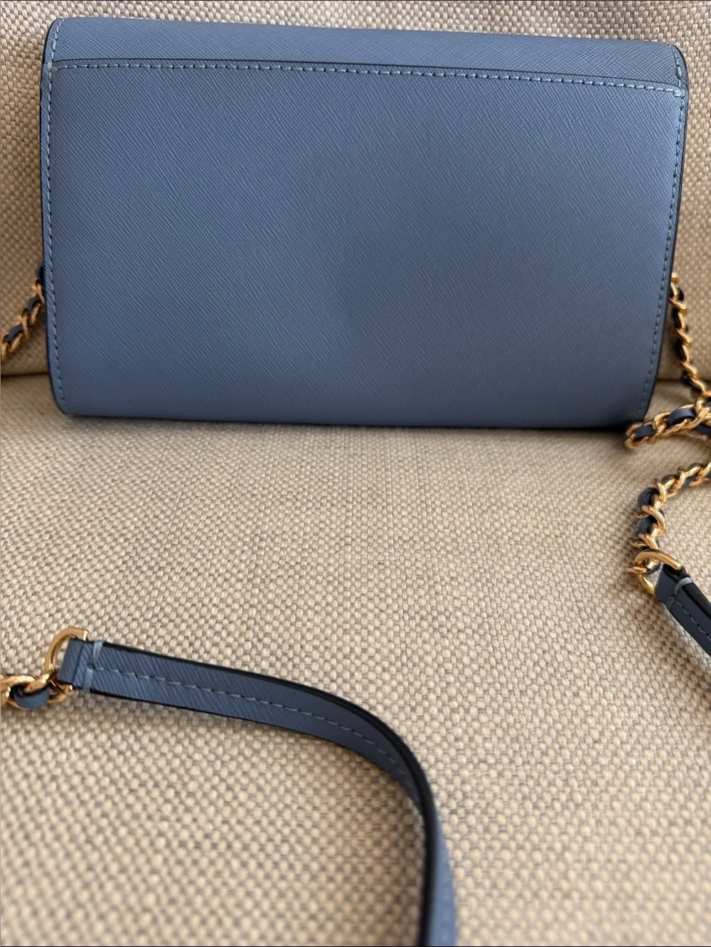 Tory Burch Blue Leather Crossbody with Gold Chain